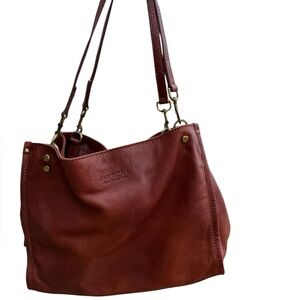 American Leather Co. Lenox Triple Entry Satchel Shoulder Bag Brown Cognac